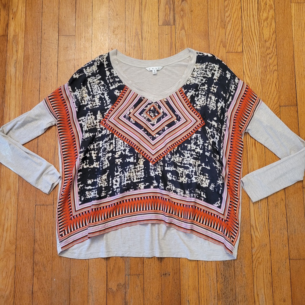Cabi S Hi Lo Tunic Top Scarf Geometric Long Sleeve 768 Artsy Fall Autumn‎